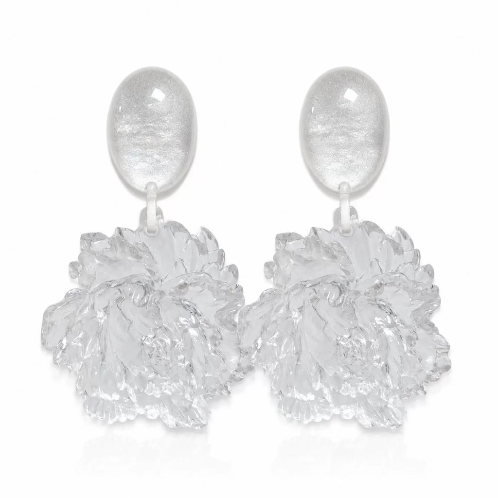 Ice clear Camellia Earrings Three-dimensional Resin Waterproof Flower Earrings Premium Silver Needle Earrings Light Luxury Daily wear statement Vacation