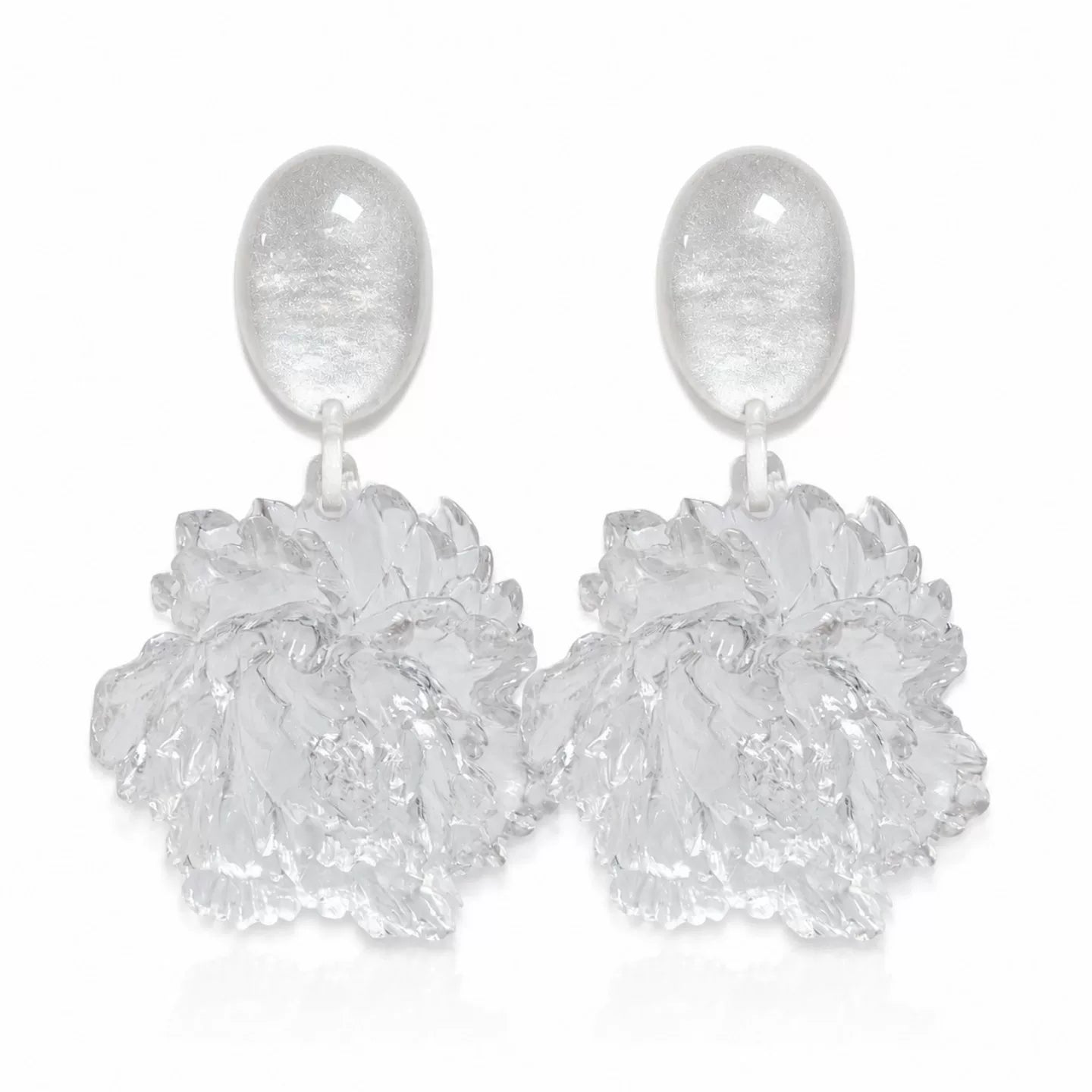 Ice clear Camellia Earrings Three-dimensional Resin Waterproof Flower Earrings Premium Silver Needle Earrings Light Luxury Daily wear statement Vacation