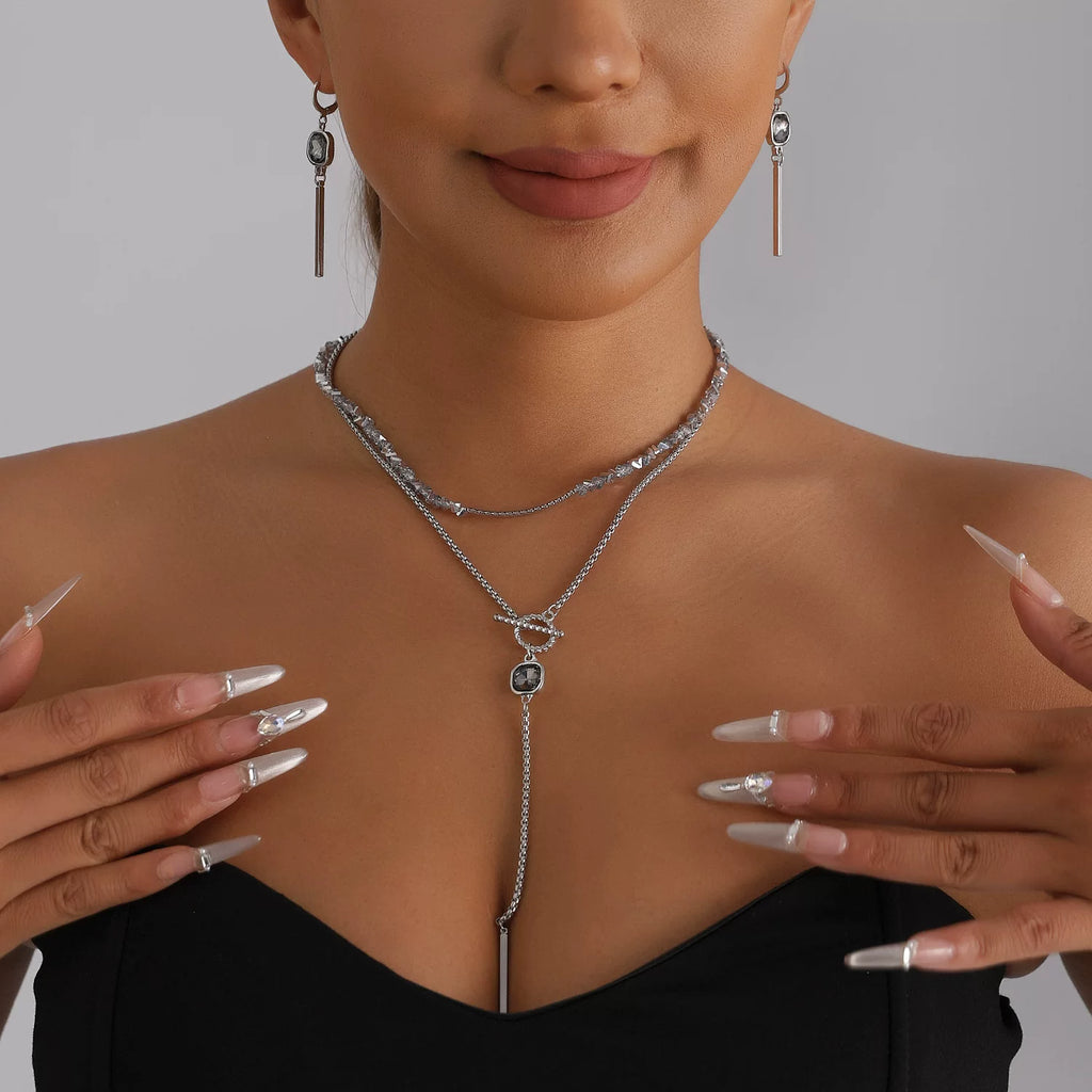 Dark Geometric Black Diamond Necklace Set | Alloy | INS Niche Quiet Luxury | Versatile Fashion ｜ Mixed elements Jewelry Women