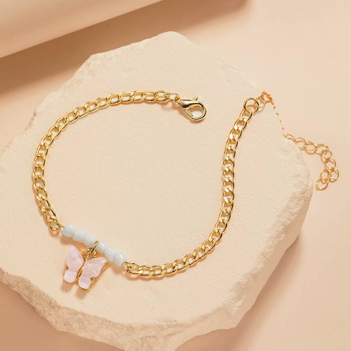 Mixed Elements Butterfly Beaded Metal Chain Adjustable Anklet Bracelet | Alloy Multi-material | Fresh Niche | Vacation Women