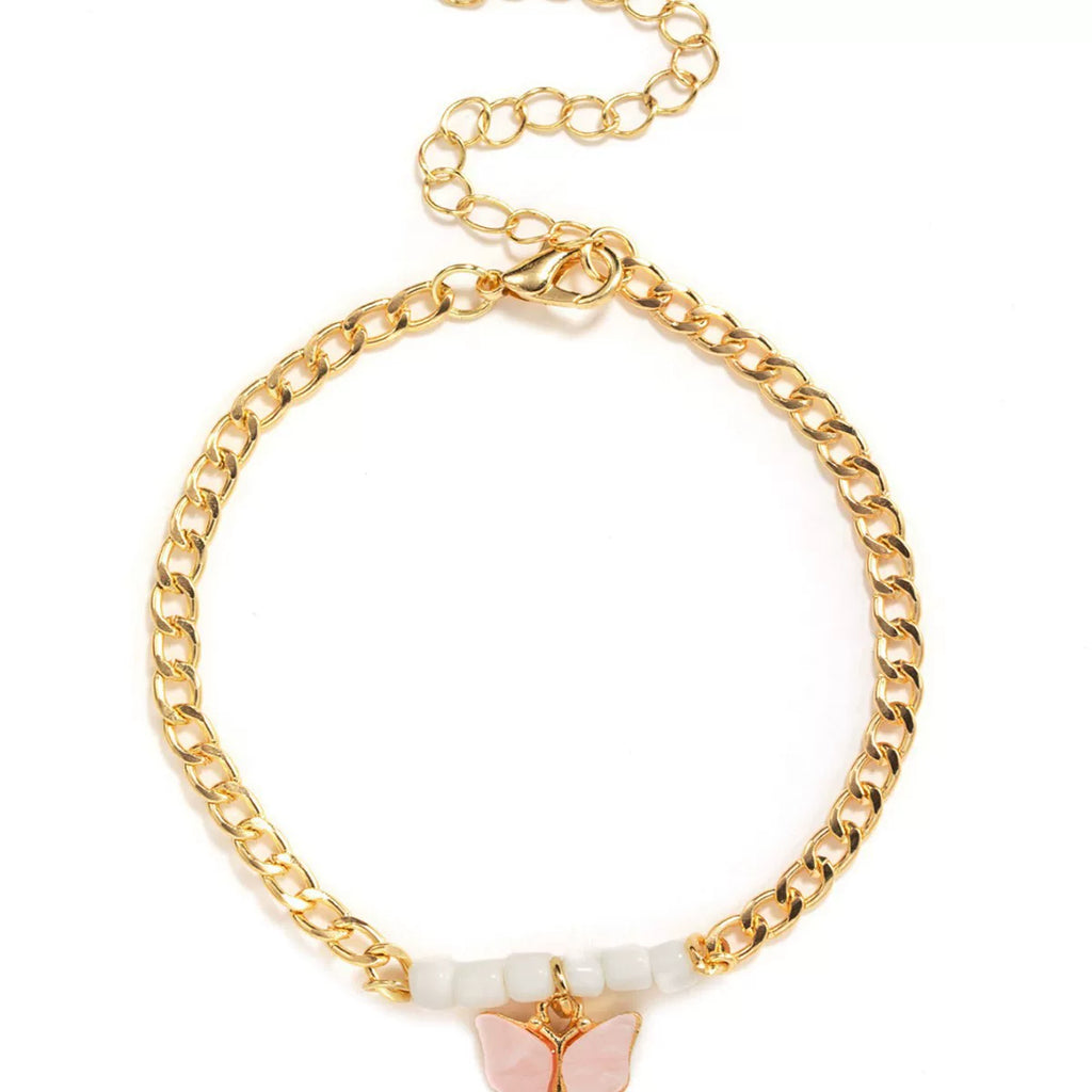 Mixed Elements Butterfly Beaded Metal Chain Adjustable Anklet Bracelet | Alloy Multi-material | Fresh Niche | Vacation Women
