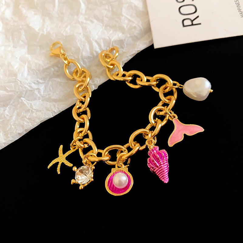 ZAMA DUMA Personality Starfish Conch Fish Tail Shell Ocean Chain Bracelet Fashion Versatile Premium Temperament Adjustable Jewelry Women