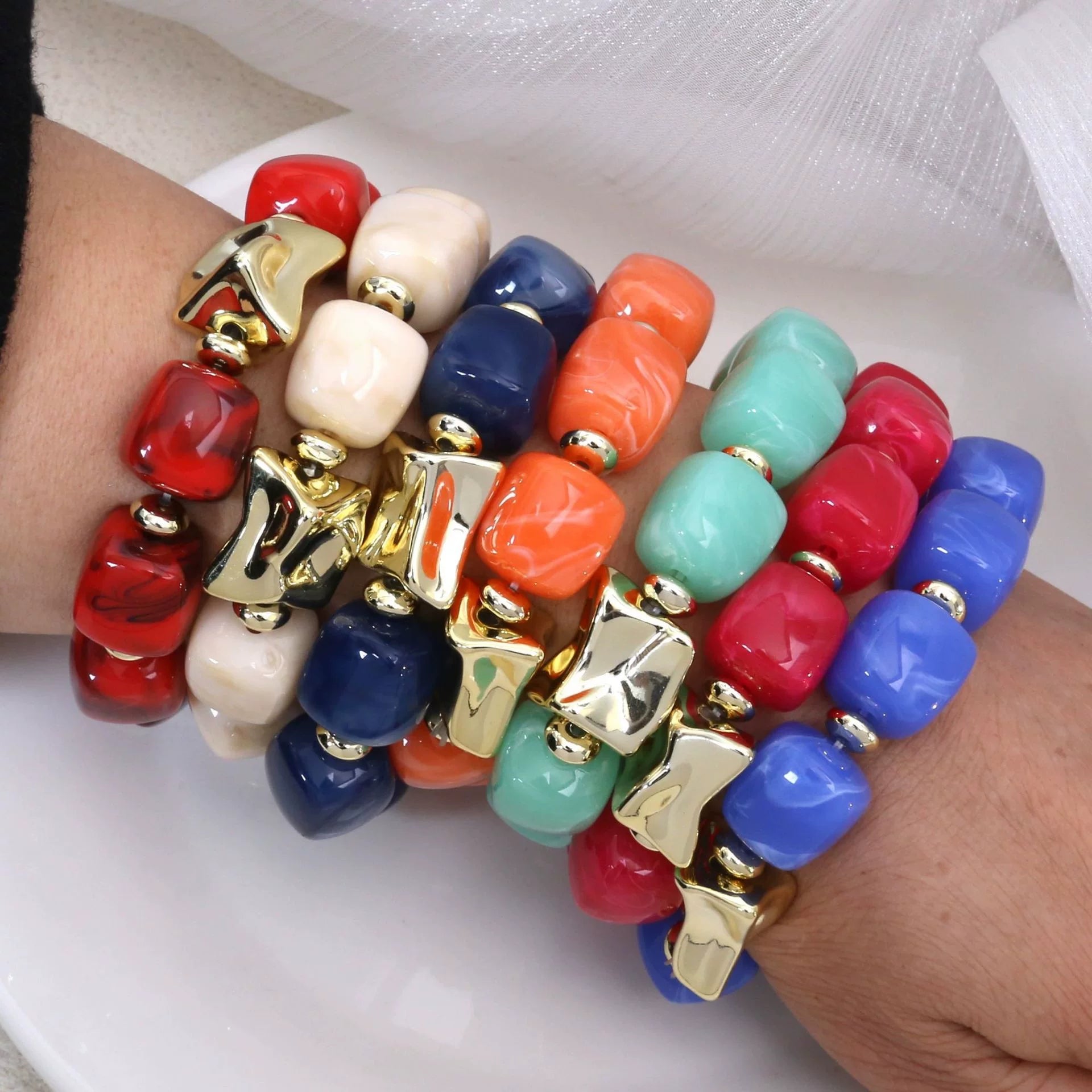 Raw Dopamine Sugar Cube Beaded Bracelet | Sculptural Acrylic | Y2K Maximalist Colorful | Versatile Light Luxury Women
