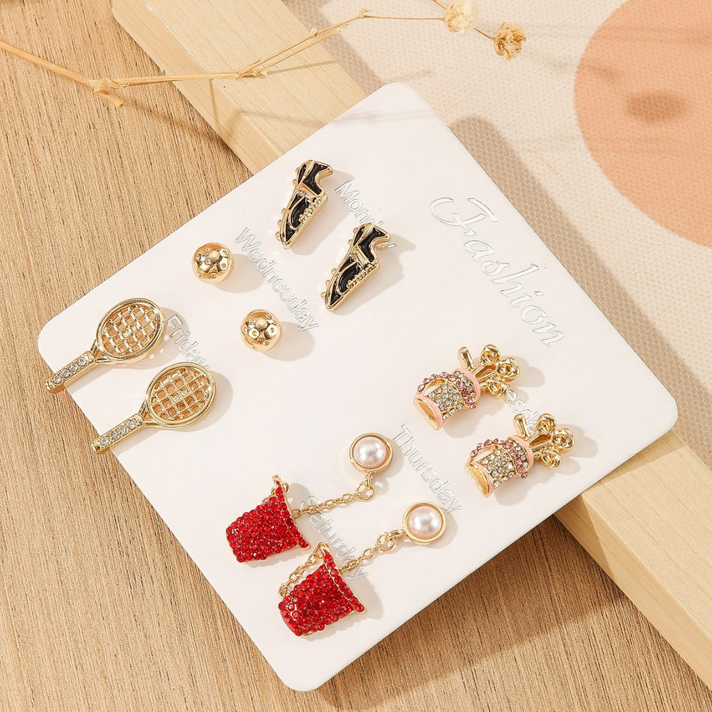 ZAMA DUMA European and American cross-border new sports diamond stud earrings tennis golf basketball football ball fashion jewelry earrings