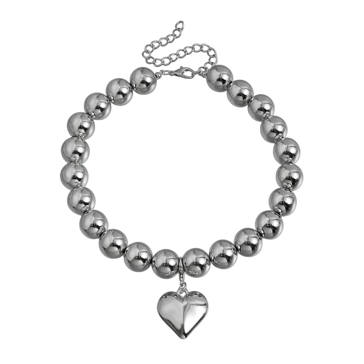 large oversized Metal Beads Alloy Big Love Pendant Necklace Silver Metal cool tone sculptural Versatile Daily bold statement jewelry