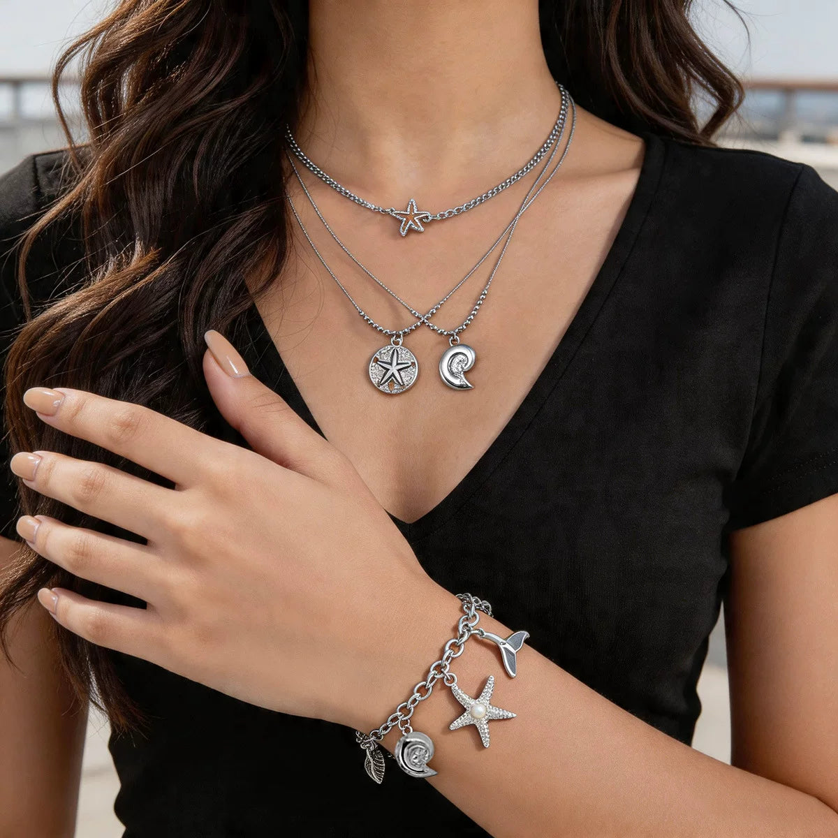 Ocean Starfish Shell Scallop Mermaid Fringe Adjustable Bracelet | Alloy | Coastal Beach Vacation | Holiday Fashion Women