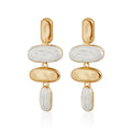 French sculptural irregular geometric color matching metal silver needle long earrings retro eye-catching multi-elements earrings daily wear light luxury