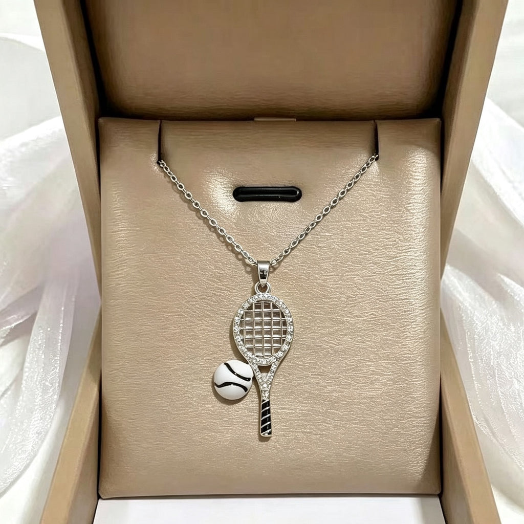 ZAMA DUMA European and American hot-selling tennis racket necklace micro-inlaid zircon sports wind pendant titanium steel anti-fading collarbone chain jewelry