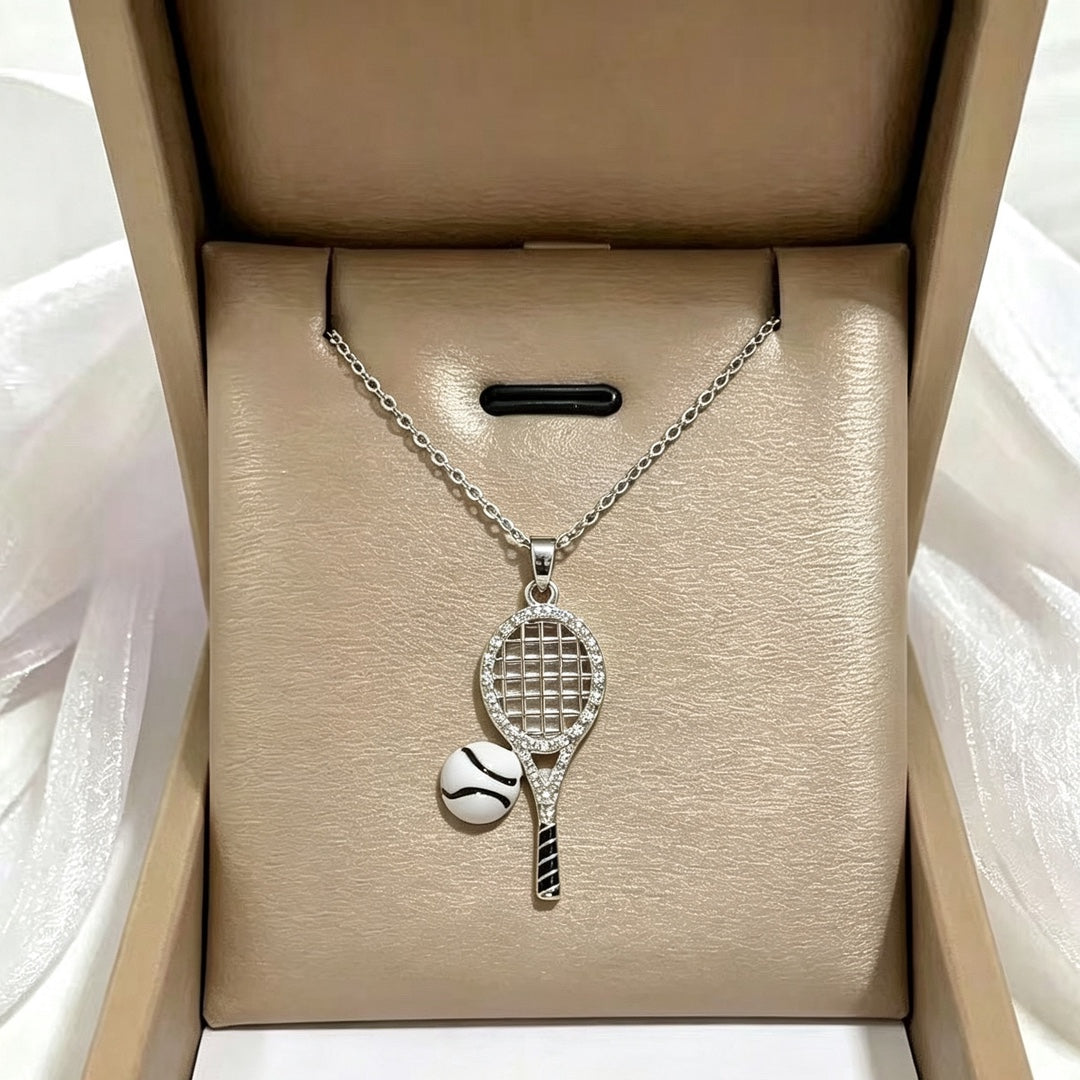 ZAMA DUMA European and American hot-selling tennis racket necklace micro-inlaid zircon sports wind pendant titanium steel anti-fading collarbone chain jewelry