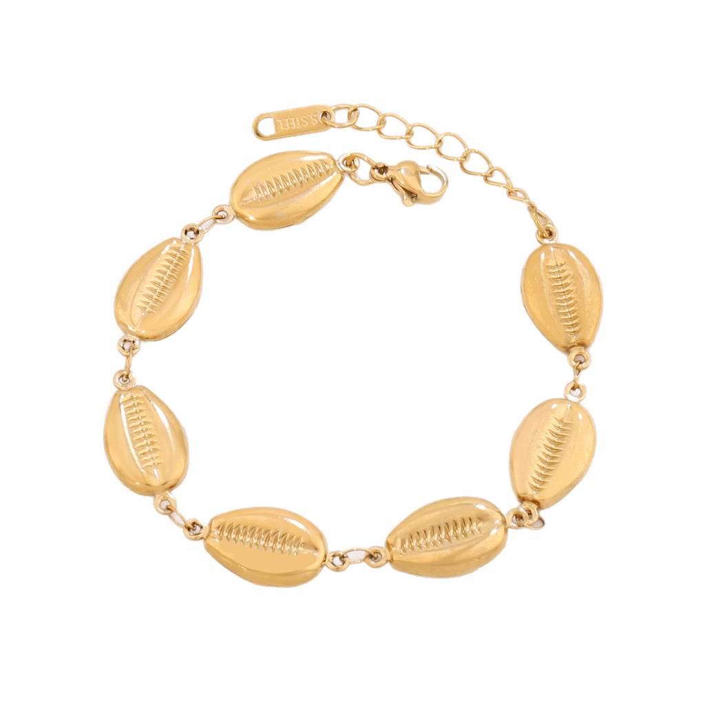 ZAMA DUMA summer beach ocean stainless steel hollow conch shell bracelet women's 18K gold-plated jewelry