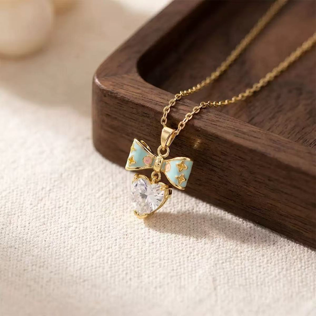 ZAMA DUMA light luxury presbyopia titanium steel necklace color drop glaze popcorn shape three-dimensional inlay advanced wholesale