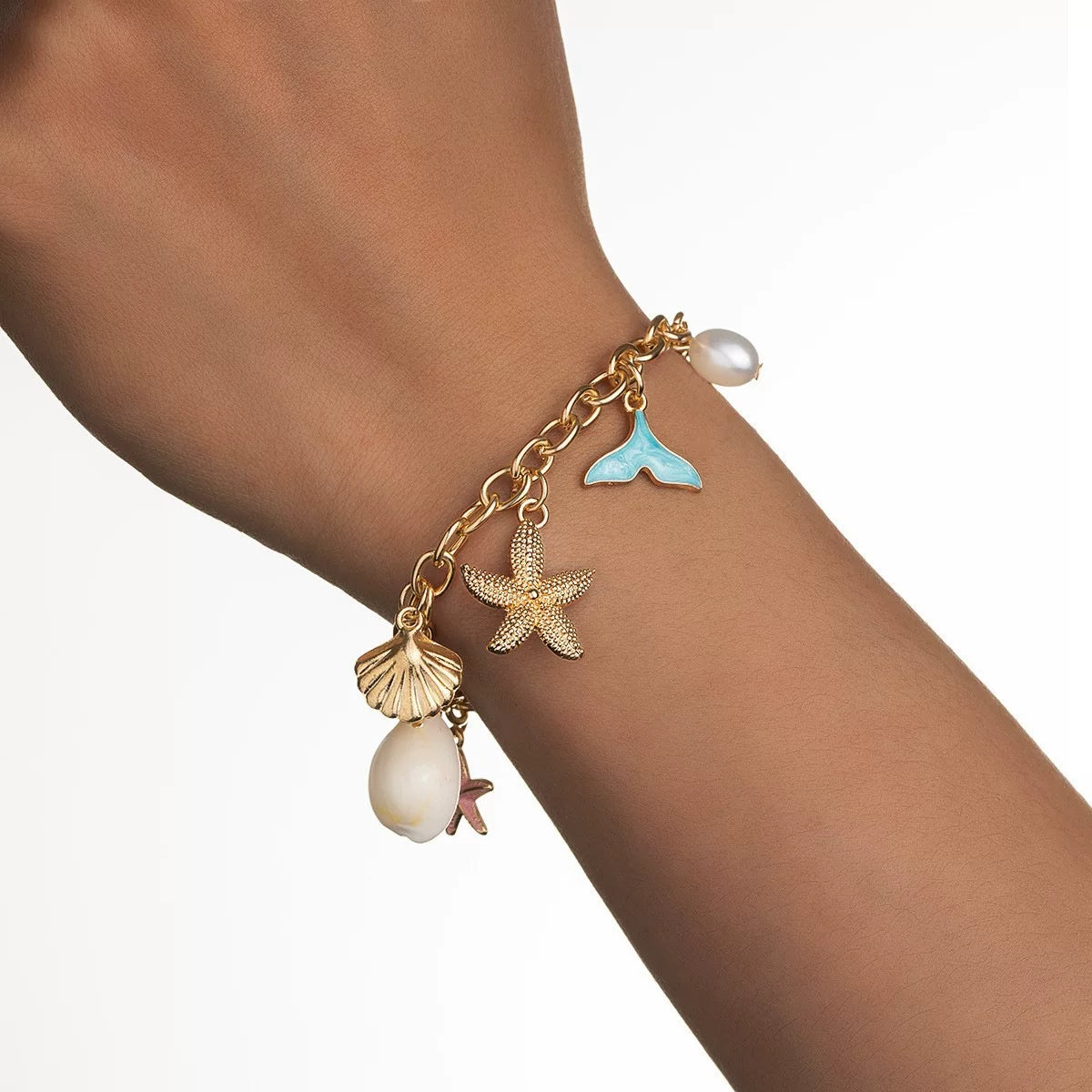 Ocean Starfish Shell Mermaid Tail Pendant Necklace | Enamel Zinc Alloy | Multi pendants Stackable Mix match | Coastal Beach Vacation Holiday Summer vibe | French Chic Fashion Gift  For her
