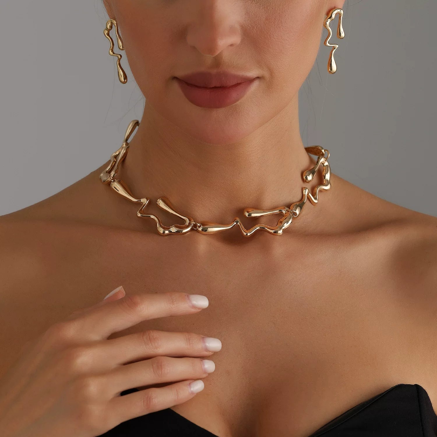 Sculptural Lava Irregular Necklace Earrings Set | Alloy | INS Niche Retro Light Luxury | Fashion Jewelry Women