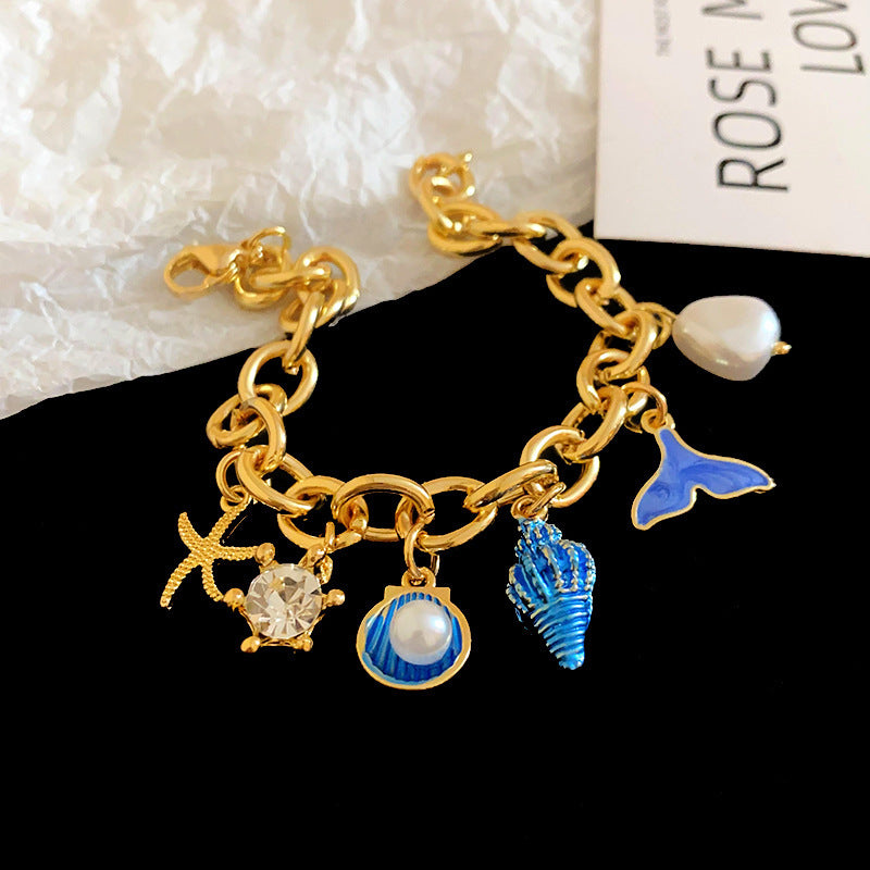 ZAMA DUMA Personality Starfish Conch Fish Tail Shell Ocean Chain Bracelet Fashion Versatile Premium Temperament Adjustable Jewelry Women