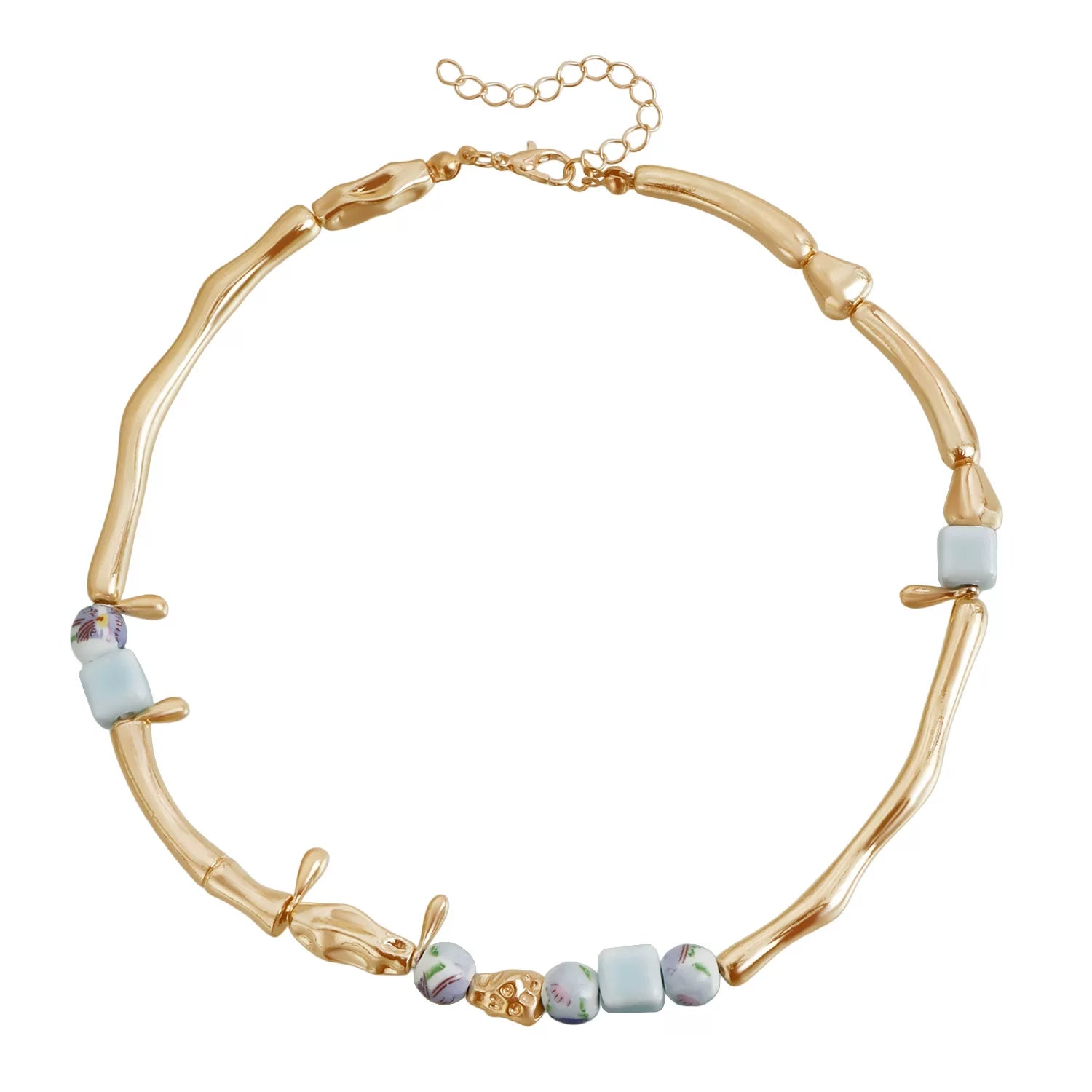 Sculptural Organic Branch Metal Elbow joint Chain Necklace Ink Color Ceramic Square Splicing Minimalist Elegance Light Luxury Clavicle Chain