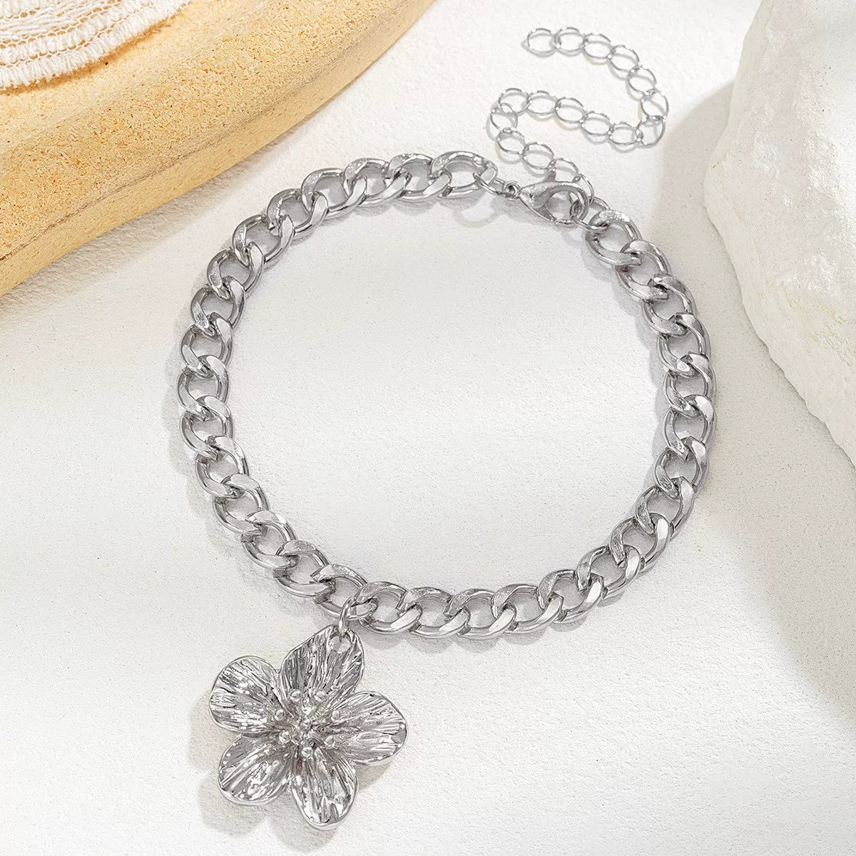 Floral 3D Flower Spray Paint OT Chain Anklet Bracelet | Alloy | Exaggerated Seaside Vacation | Holiday Fashion Women