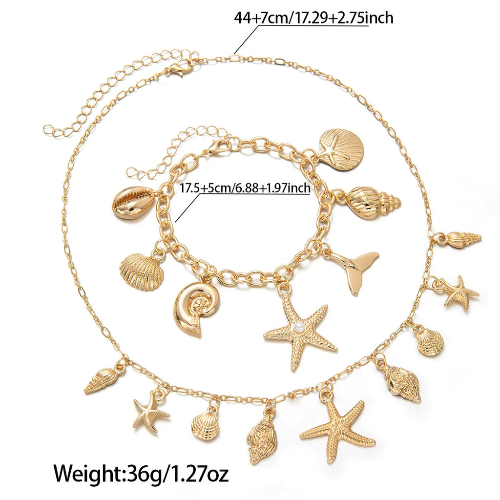 Ocean Starfish Shell Scallop Mermaid Fringe Adjustable Bracelet | Alloy | Coastal Beach Vacation | Holiday Fashion Women