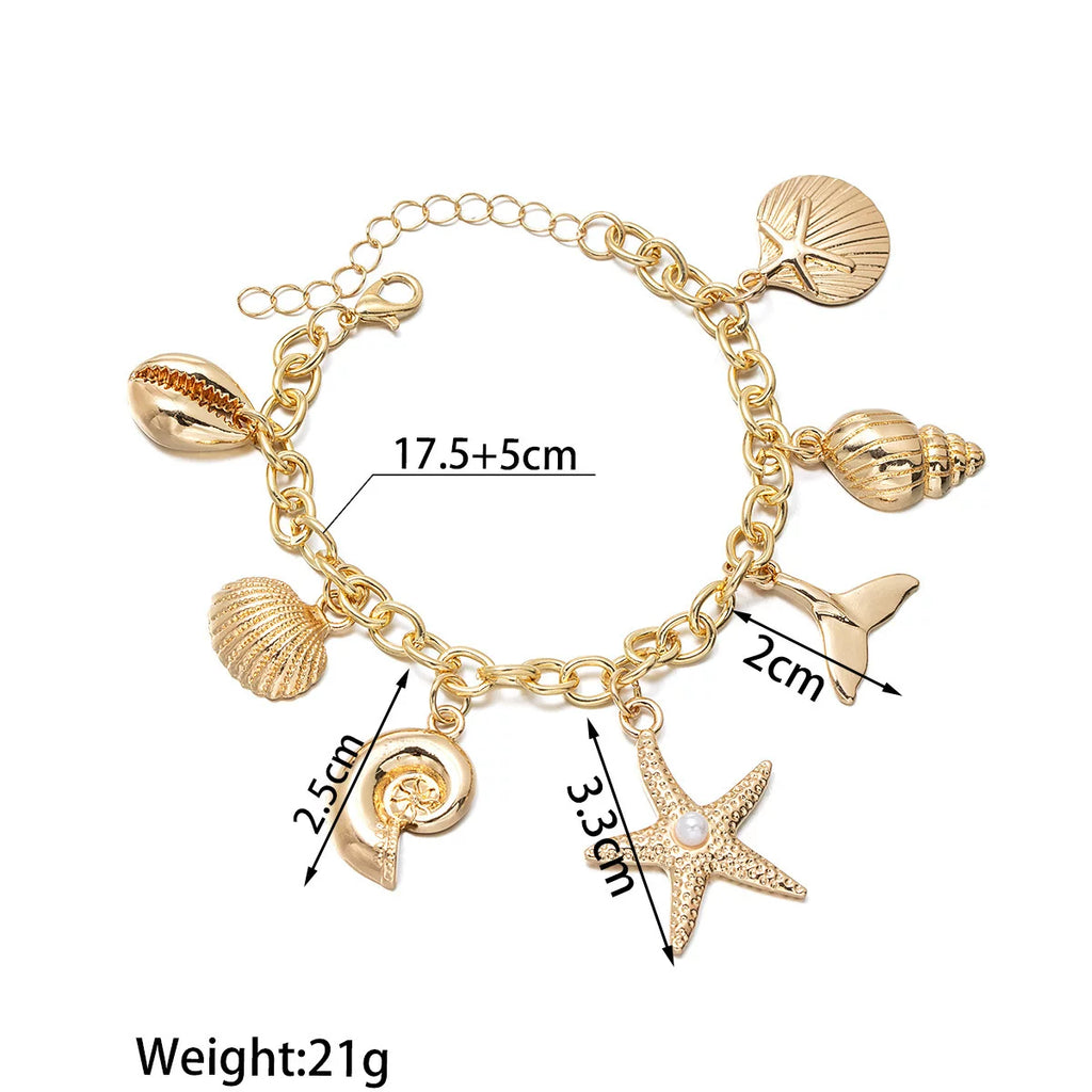 Ocean Starfish Shell Scallop Mermaid Fringe Adjustable Bracelet | Alloy | Coastal Beach Vacation | Holiday Fashion Women