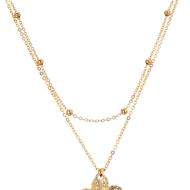 Floral 3D Flower Pendant Beaded Multi-layer Adjustable Necklace | Alloy | Stacked Niche Light Luxury | Fashion Women