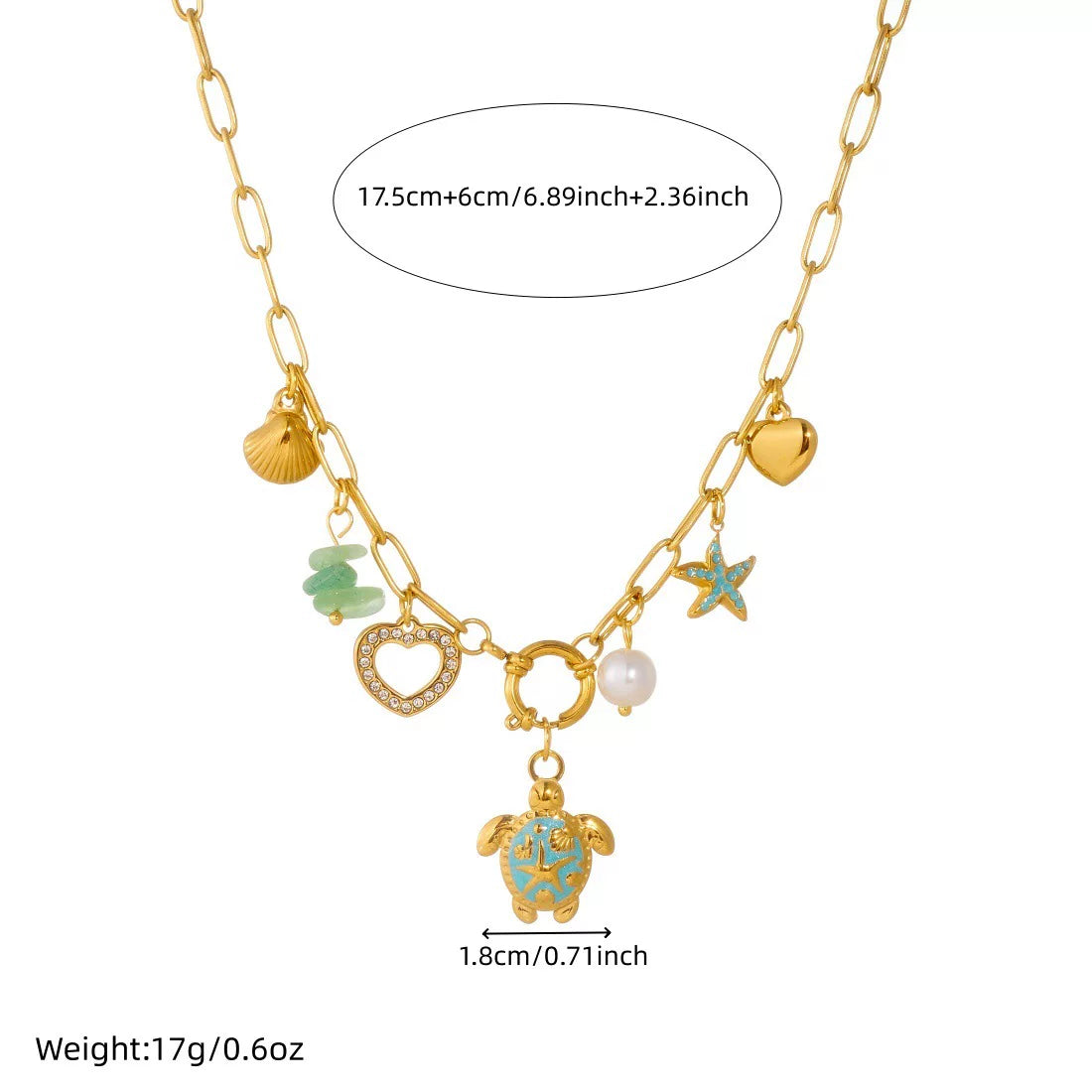 Ocean Enamel Turtle Starfish Scallop Pendant Necklace | 18K Gold Stainless Steel Waterproof tarnish free | Coastal Beach vacation Holiday | Effortless style  French chic