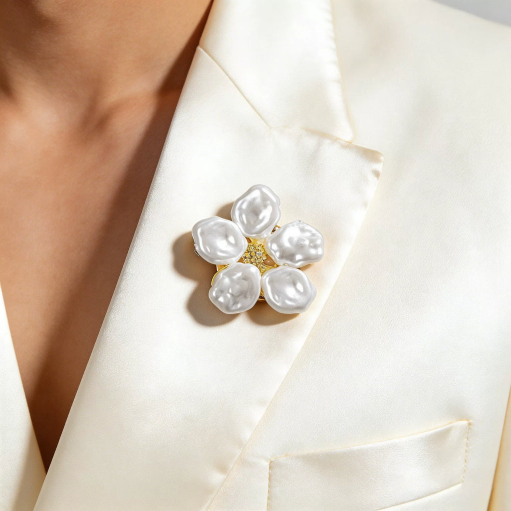 Pearl Flower Button Cufflink Collar Pin | Alloy ABS | Niche Unisex Preppy | Versatile Fashion Accessory