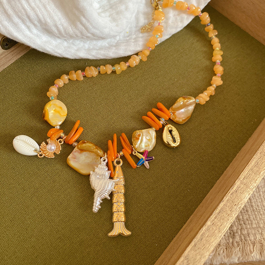 ZAMA DUMA Ocean Wind Crystal Shell Beaded Starfish Bracelet Niche Premium Bracelet Summer Exquisite Holiday Style Jewelry Women