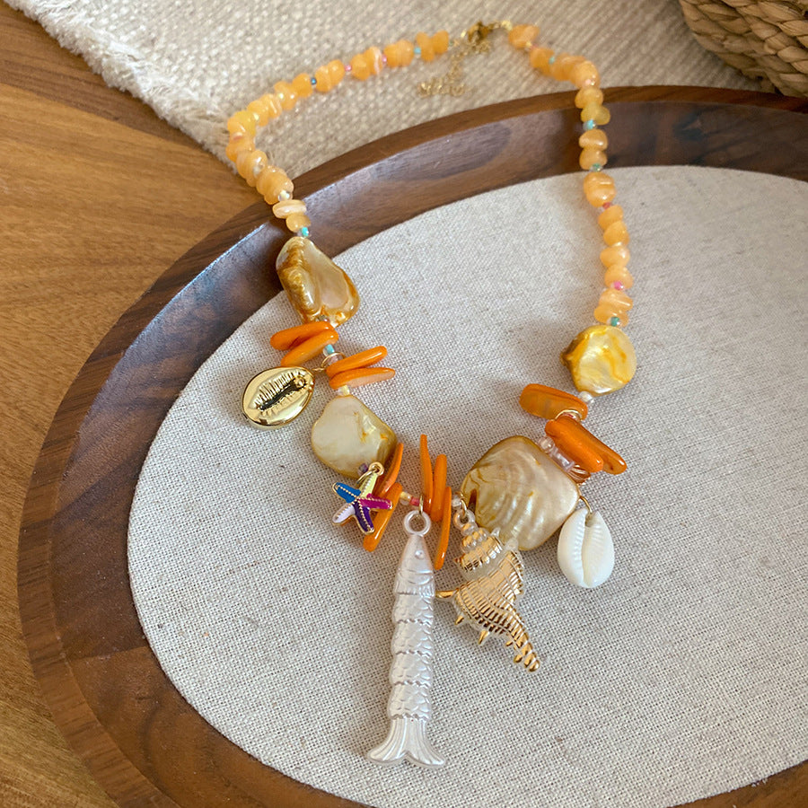ZAMA DUMA Ocean Wind Crystal Shell Beaded Starfish Bracelet Niche Premium Bracelet Summer Exquisite Holiday Style Jewelry Women