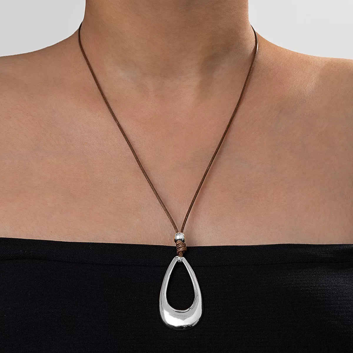Sculptural Water Drop Quadrilateral CCB Geometric Oversize Pendant Necklace | Alloy | Organic Fluid Dark | Niche Fashion Women
