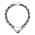 Special-shaped broken silver block irregular love beaded black crystal necklace dark stacked necklace punk minimalist light luxury
