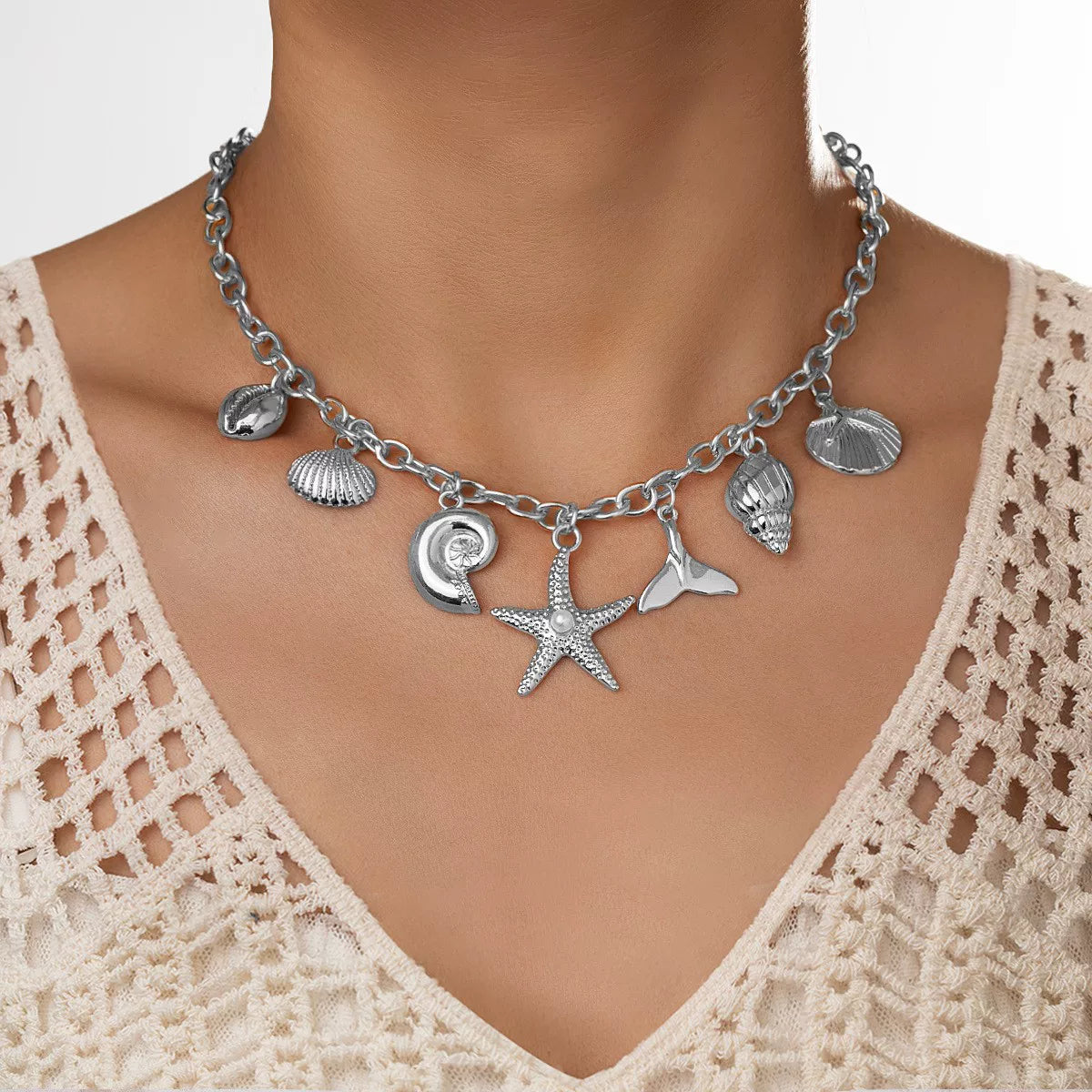 Ocean Starfish Shell Scallop Mermaid Fringe Adjustable Bracelet | Alloy | Coastal Beach Vacation | Holiday Fashion Women