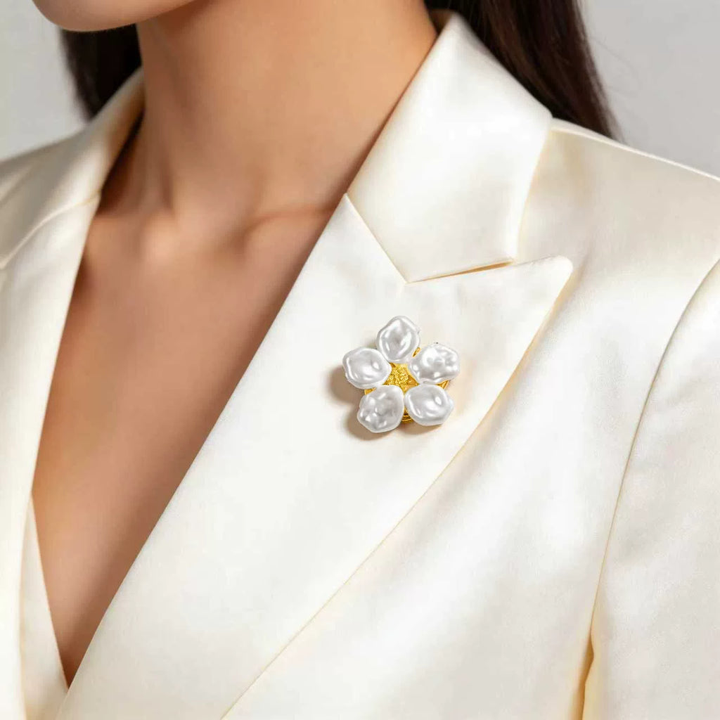 Pearl Flower Button Cufflink Collar Pin | Alloy ABS | Niche Unisex Preppy | Versatile Fashion Accessory