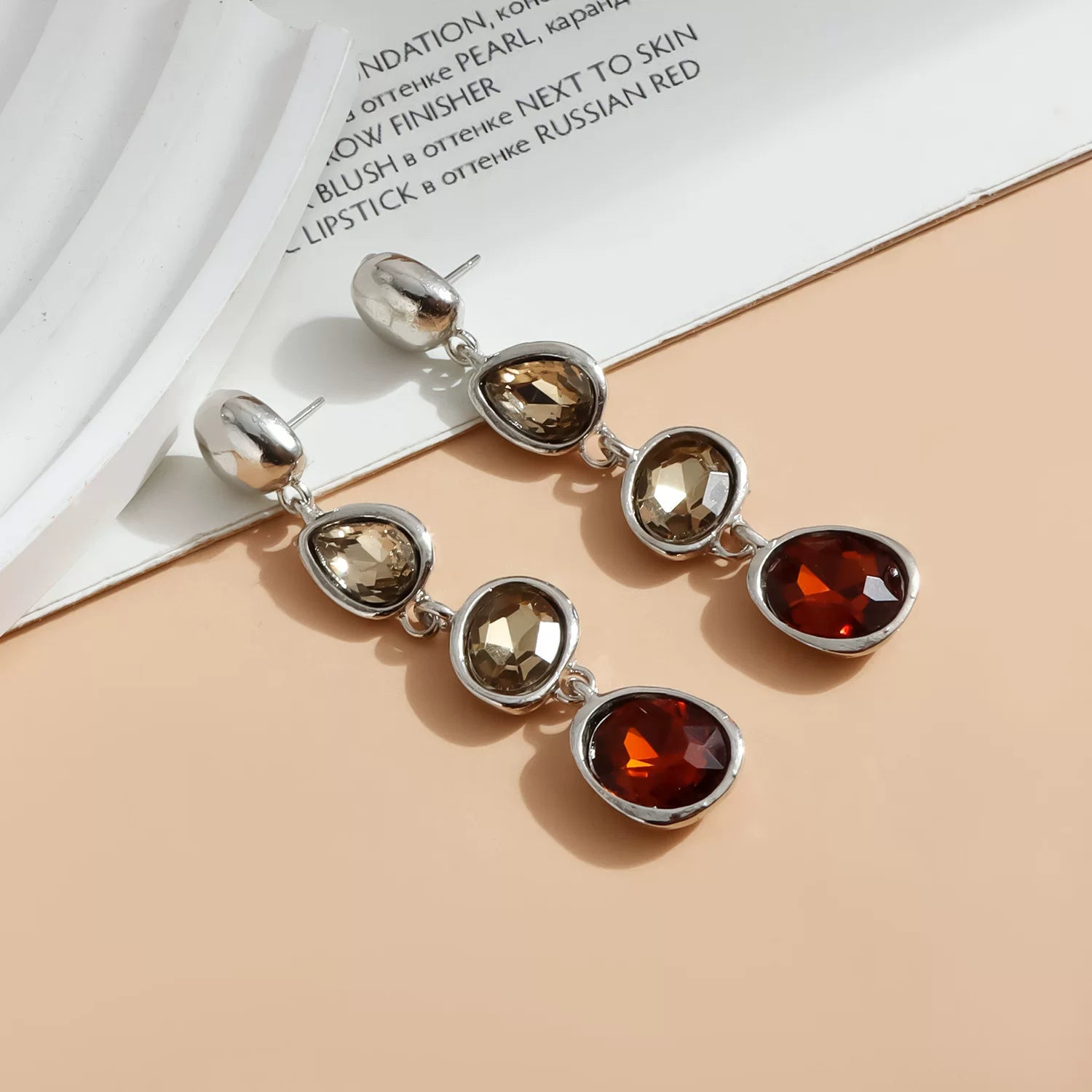 Sculpture style geometric multi panel irregular water drop earrings colored  gemstone minimalist light luxury versatile earrings effortless chic everyday style
