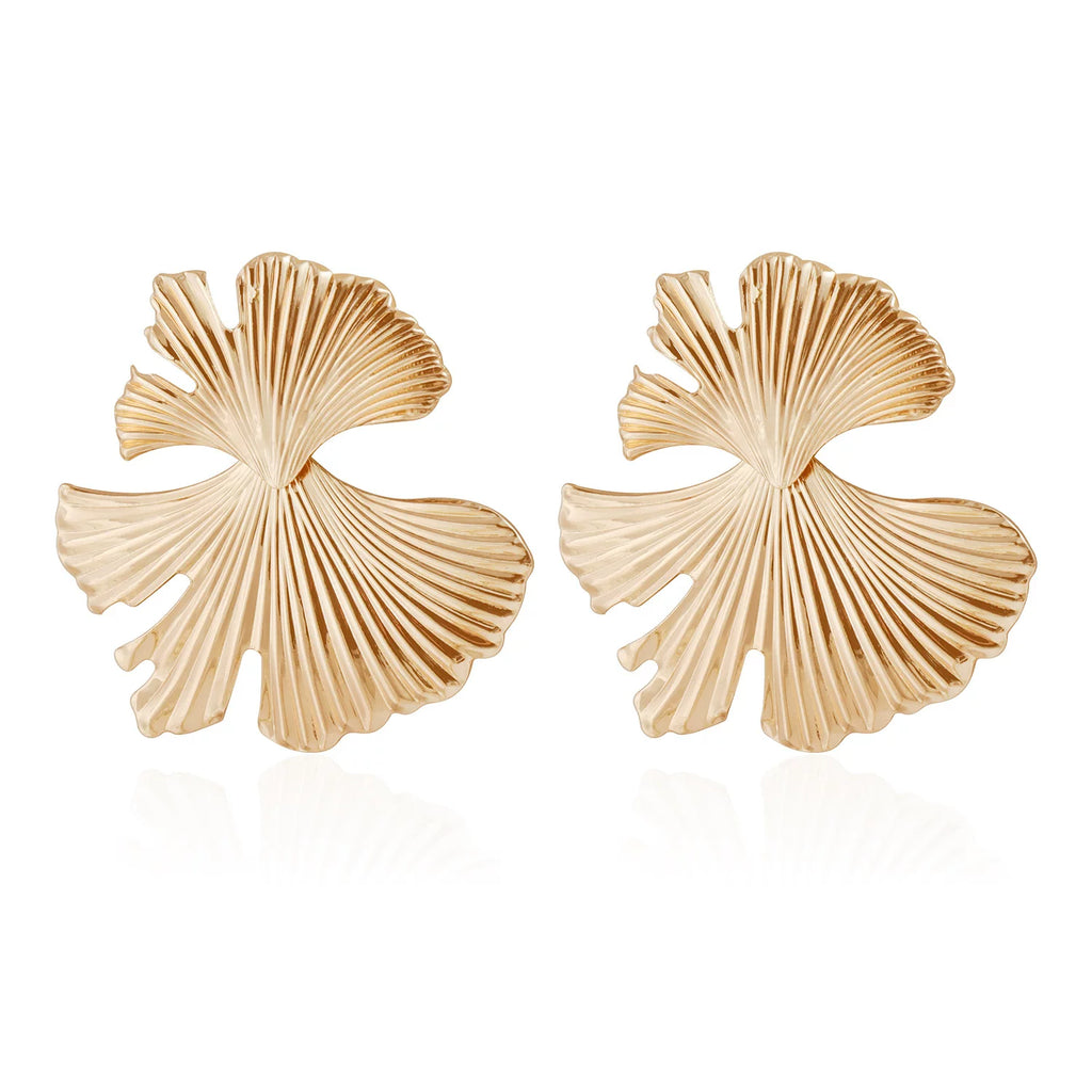 French retro ginkgo biloba leaf metal stud earrings natural texture loose plant earrings minimalist commute light luxury