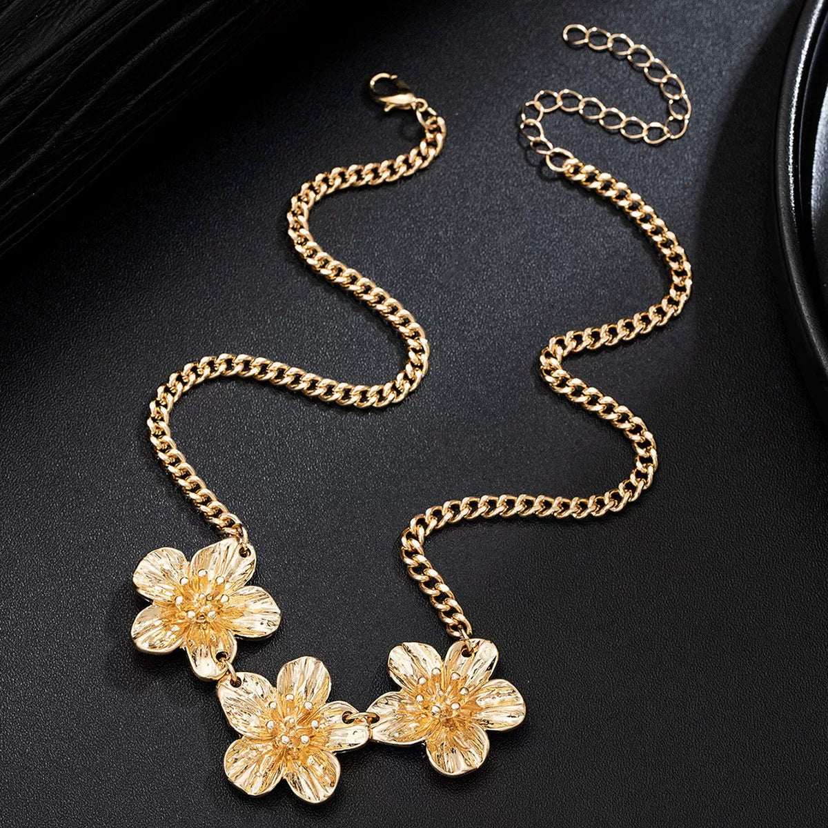 Europe and the United States cross-border fashion exaggerated creative heavy metal flower five petal flower women stud earrings suitable for holiday party accessories