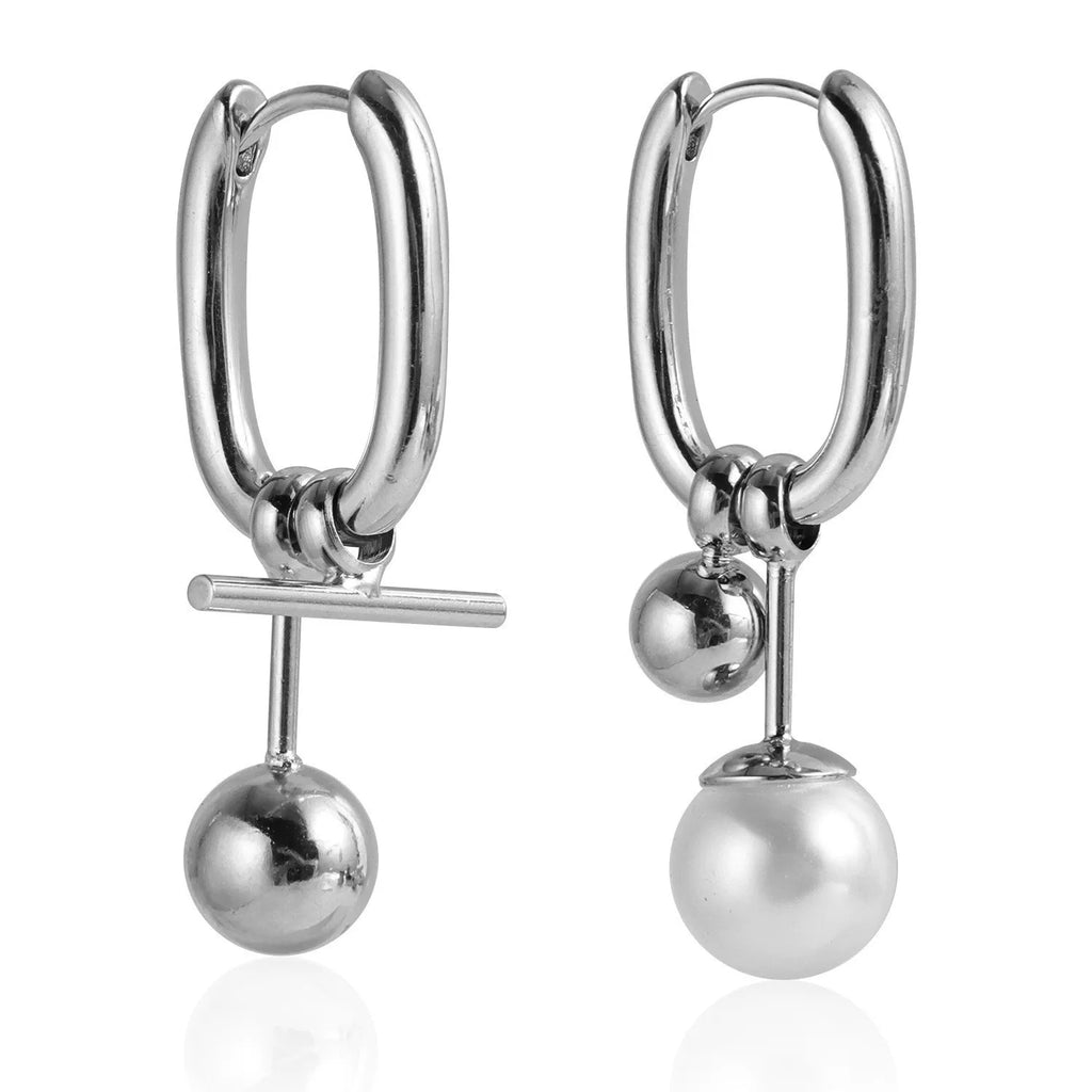 Pearl U-shaped Hollow Geometric Pendant Ear Buckle | Alloy | Mixed Elements | Minimalist Niche | Fashion Simple Women