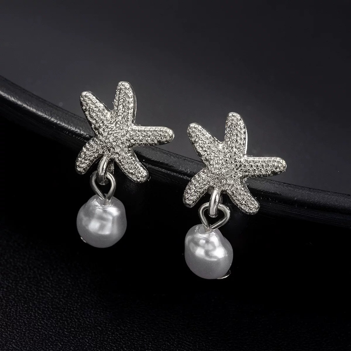 Ocean Starfish Pearl Shell Earrings Necklace Set | Alloy | Summer Beach Vacation Coastal | Holiday Fashion Women