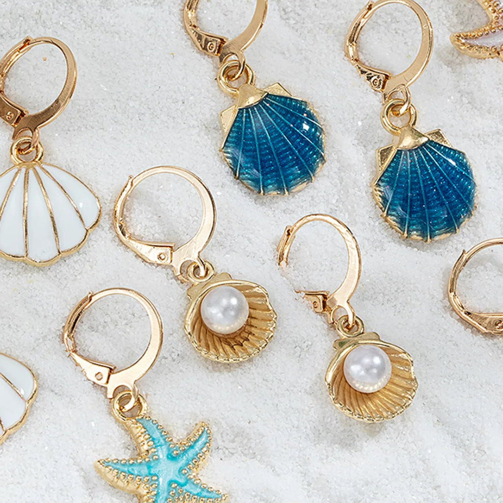 Ocean Starfish Shell Scallop Pearl Earrings Pendant Multi-piece Set | Alloy | Coastal Beach Vacation | Holiday Fashion Women