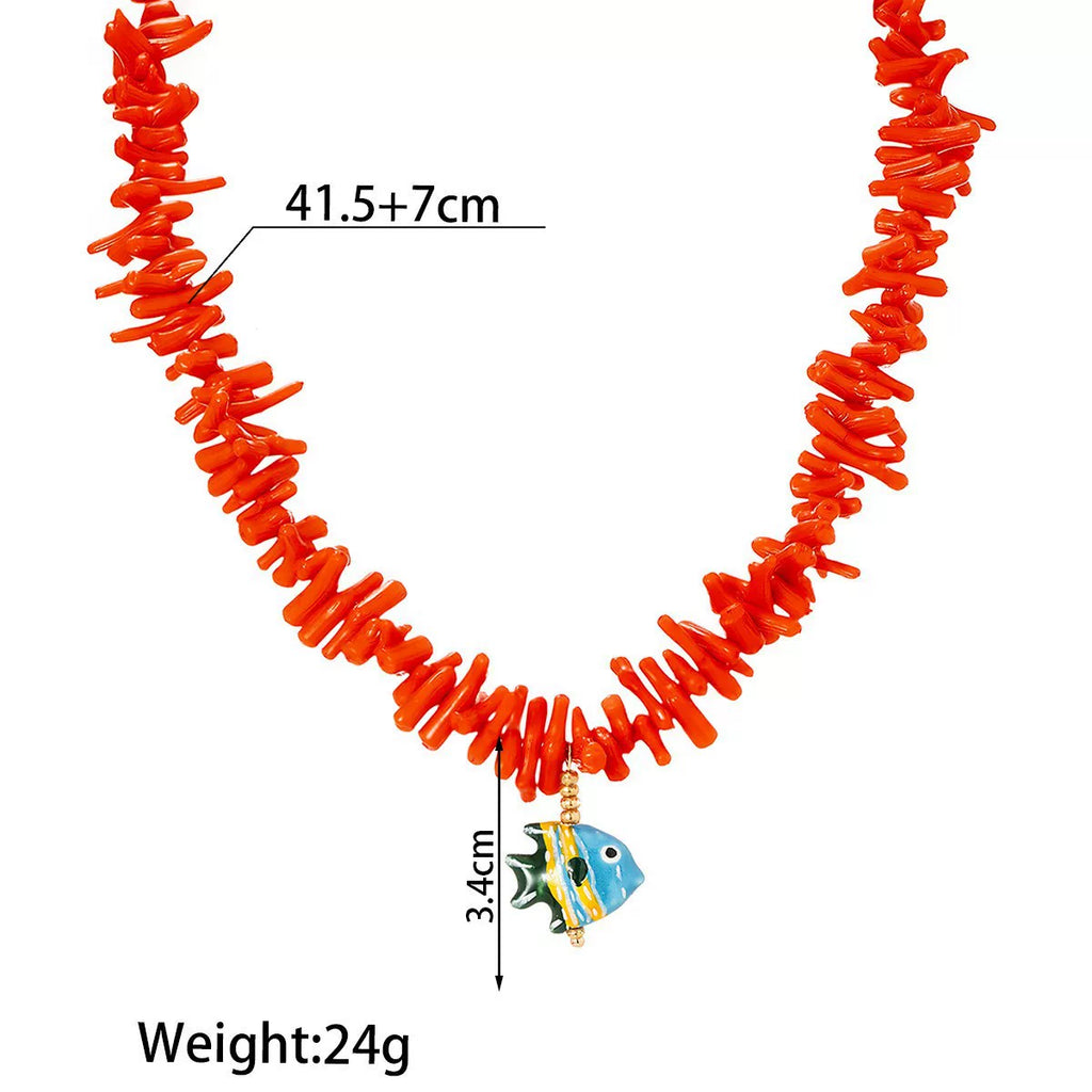 Vibrant Enamel Layered Marine life Multi Pendant Beaded Layered Ocean Necklace | Colorful Mixed tone zinc Alloy | Retro Niche Light Luxury| Collarbone Stackable Chain French chic Raw Dopamine | Gift for her