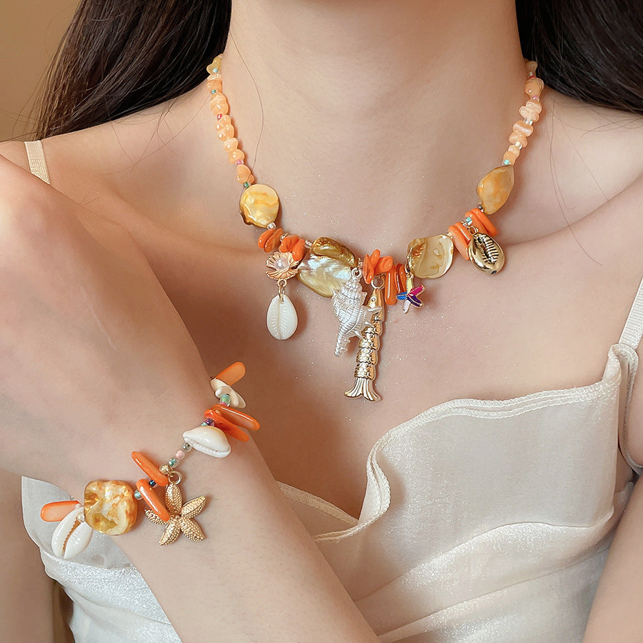 ZAMA DUMA Ocean Wind Crystal Shell Beaded Starfish Bracelet Niche Premium Bracelet Summer Exquisite Holiday Style Jewelry Women