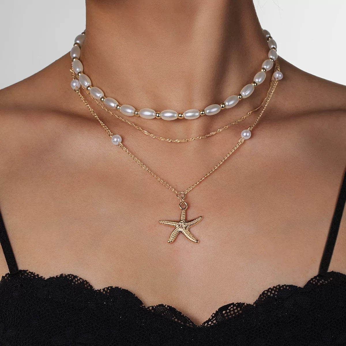 Ocean Starfish Pearl Shell Earrings Necklace Set | Alloy | Summer Beach Vacation Coastal | Holiday Fashion Women