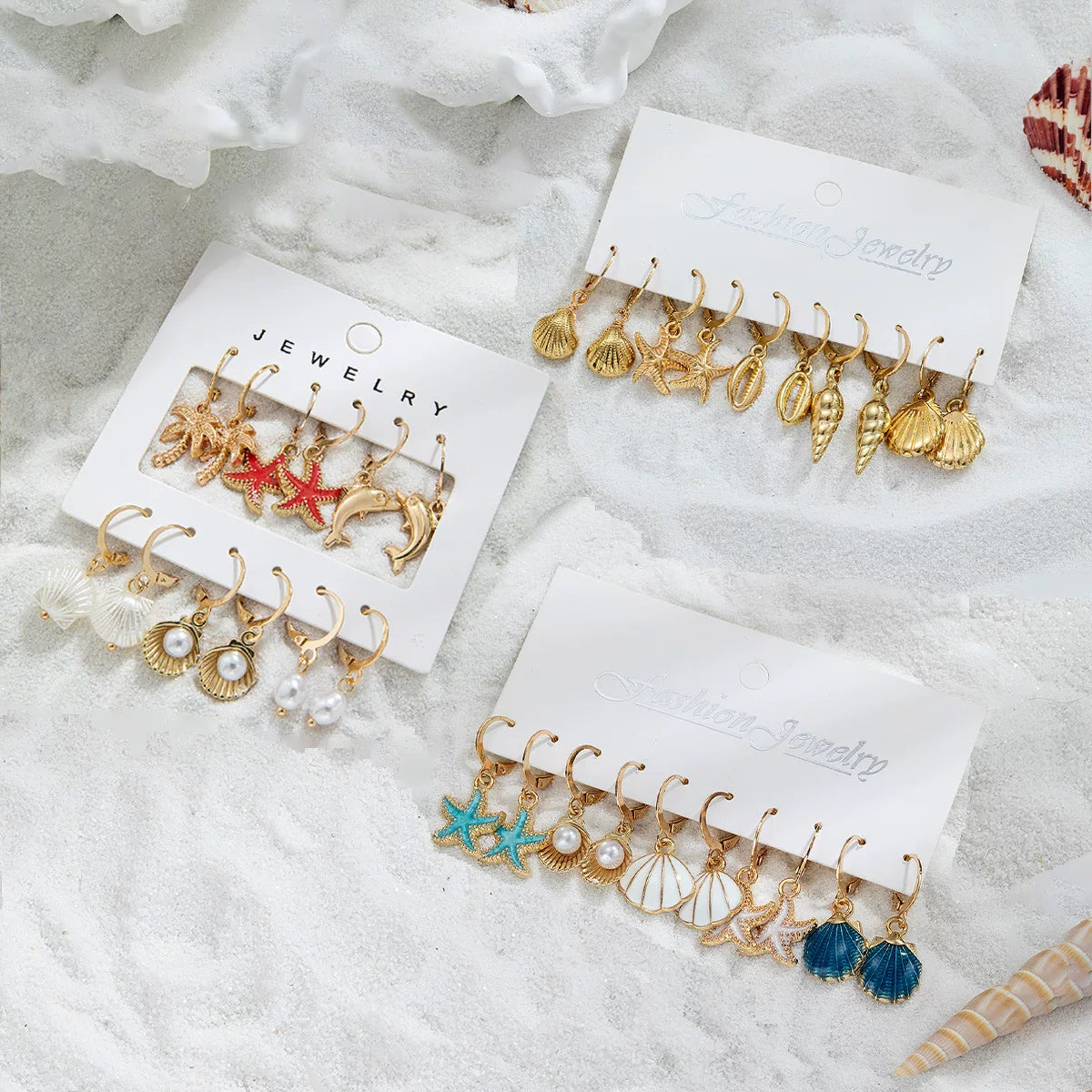 Ocean Starfish Shell Scallop Pearl Earrings Pendant Multi-piece Set | Alloy | Coastal Beach Vacation | Holiday Fashion Women
