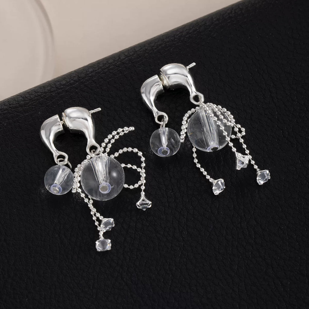 Zircon Transparent Crystal Fringe Multi-wear Earrings | 925 Silver Needle | Light Luxury Minimalist High-End | Versatile Dailywear Women