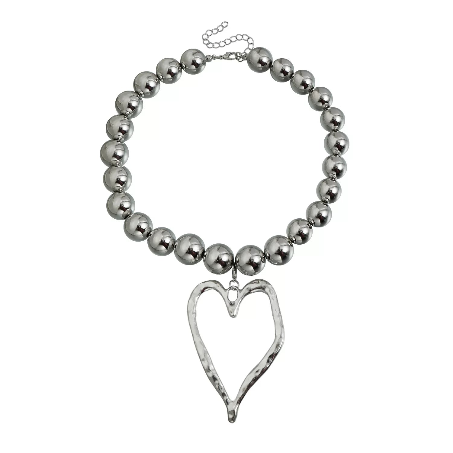 large oversized Metal Beads Alloy Big Love Pendant Necklace Silver Metal cool tone sculptural Versatile Daily bold statement jewelry