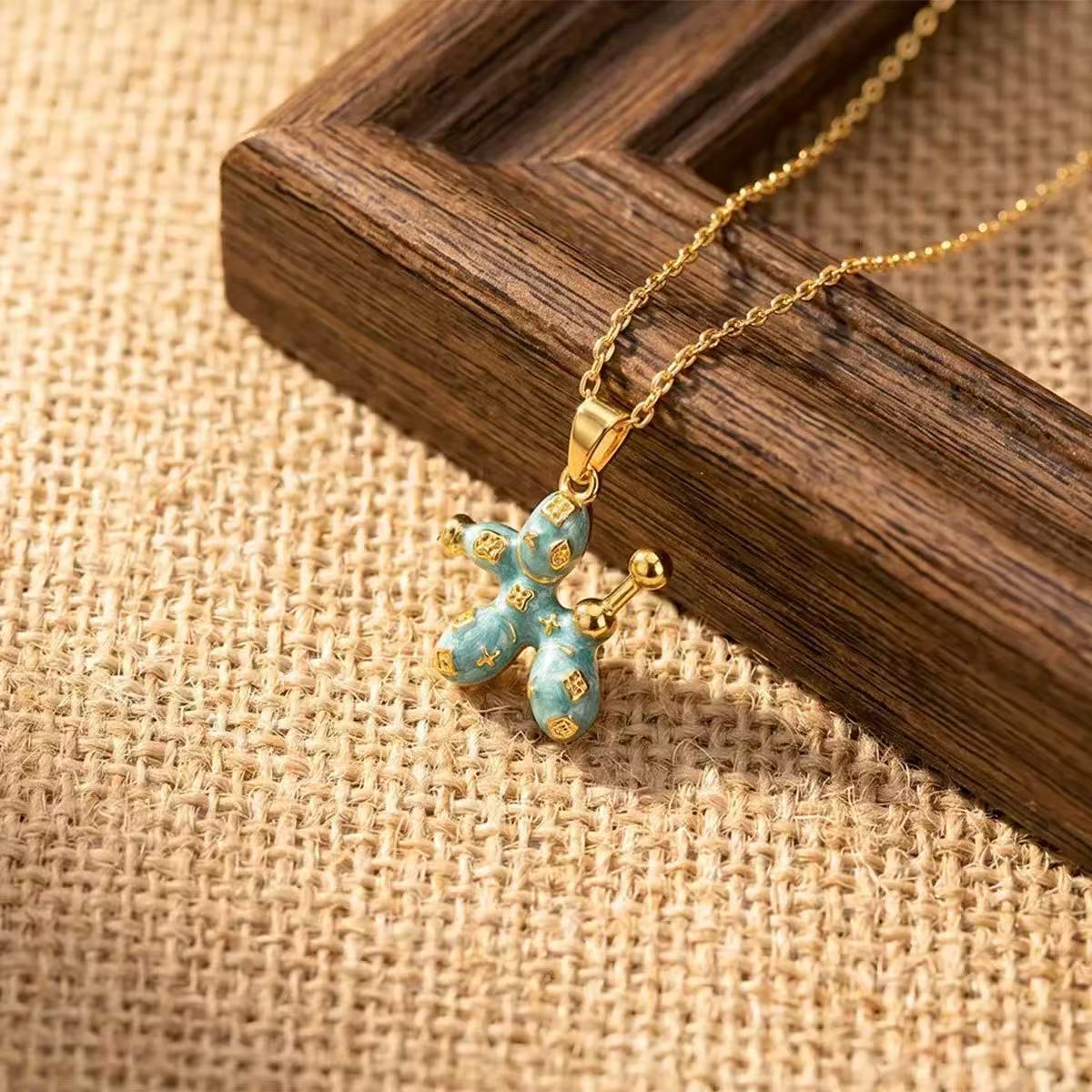ZAMA DUMA light luxury presbyopia titanium steel necklace color drop glaze popcorn shape three-dimensional inlay advanced wholesale