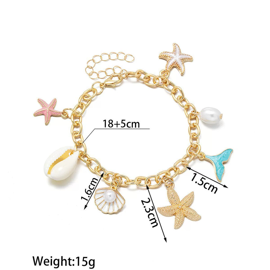 Ocean Starfish Shell Mermaid Tail Pendant Necklace | Enamel Zinc Alloy | Multi pendants Stackable Mix match | Coastal Beach Vacation Holiday Summer vibe | French Chic Fashion Gift  For her