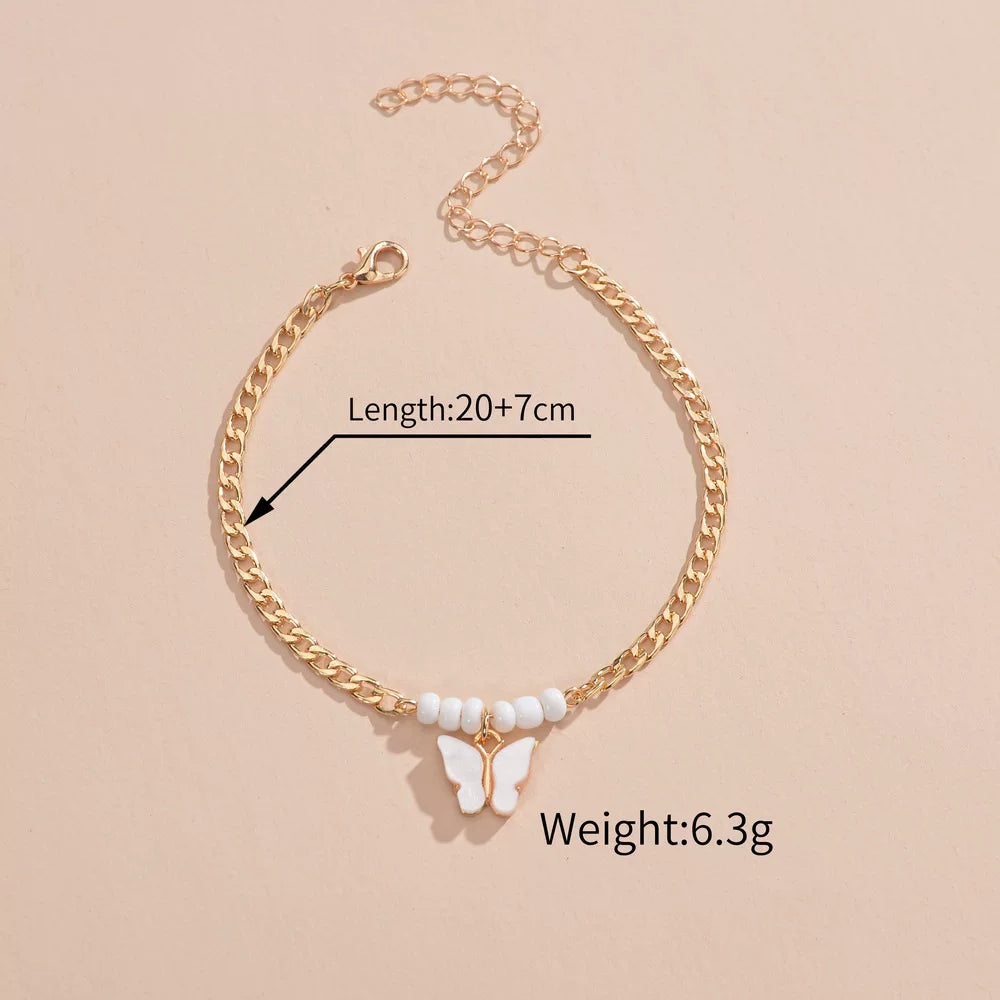Mixed Elements Butterfly Beaded Metal Chain Adjustable Anklet Bracelet | Alloy Multi-material | Fresh Niche | Vacation Women