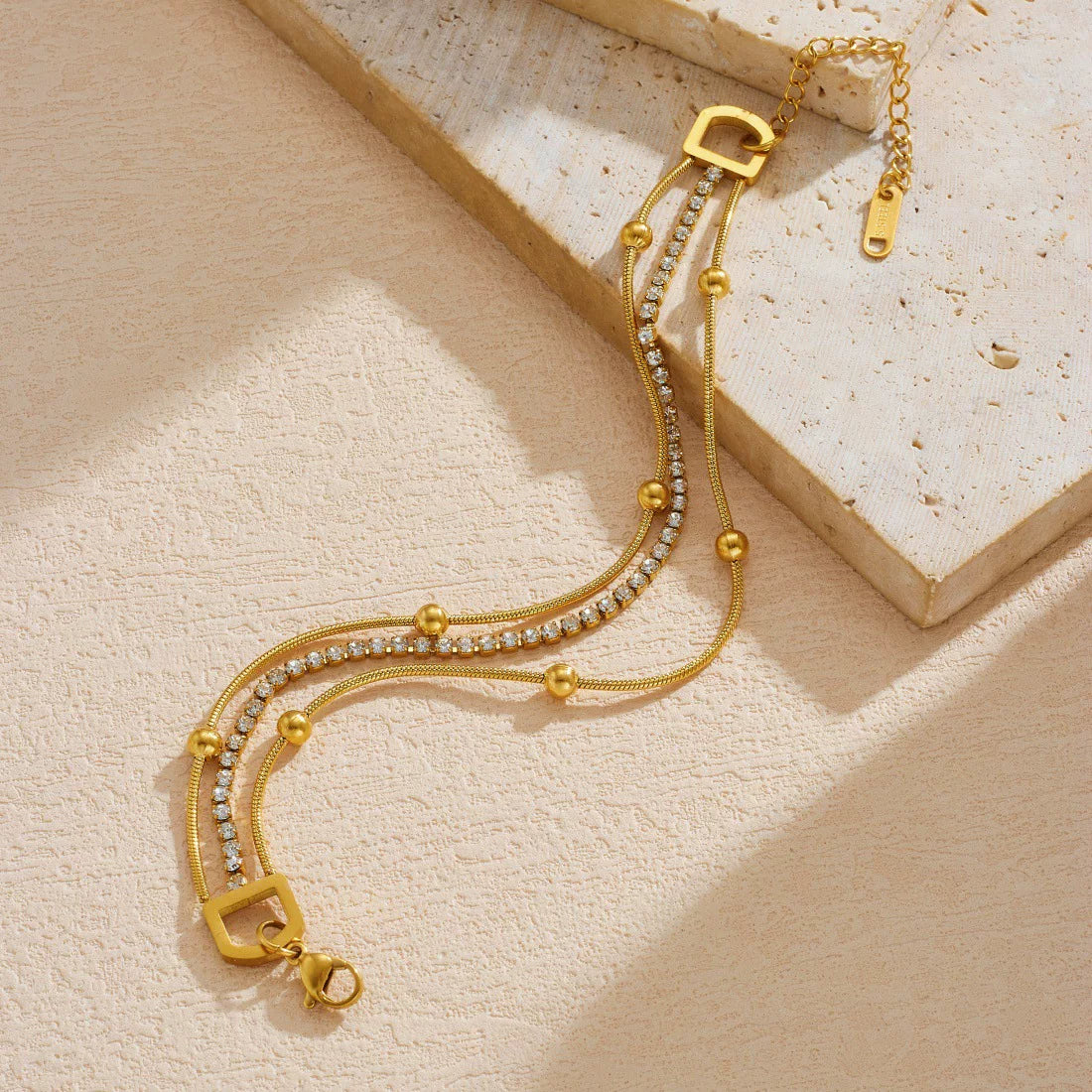 Mixed Elements Full Diamond Snake Chain Multi-layer Stacking Splicing Bracelet | 18K Gold Stainless Steel | Old Money High-End Multi-material | Jewelry Women