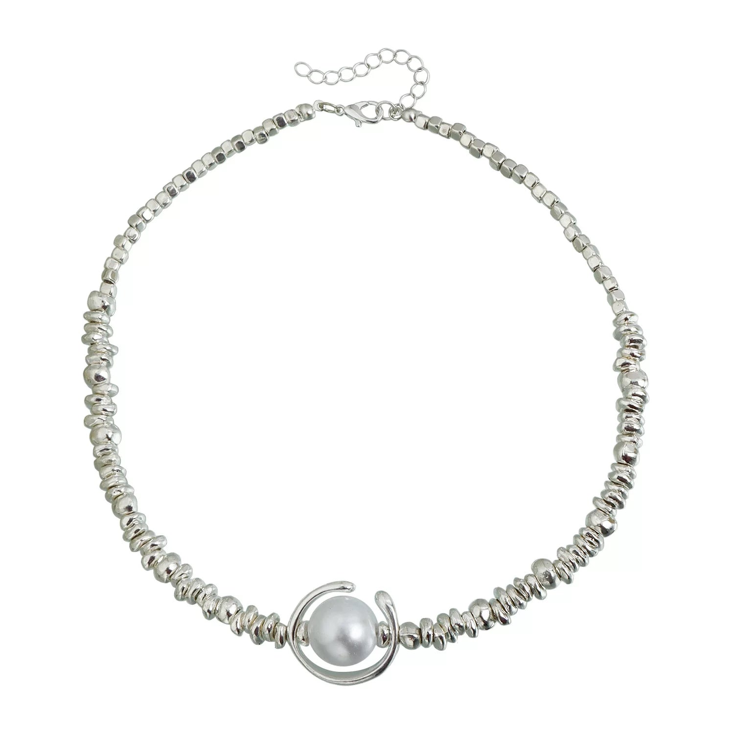 Irregular metal broken silver block mixed and matched pearl necklace, minimalist light luxury, elegant and simple personality versatile necklace