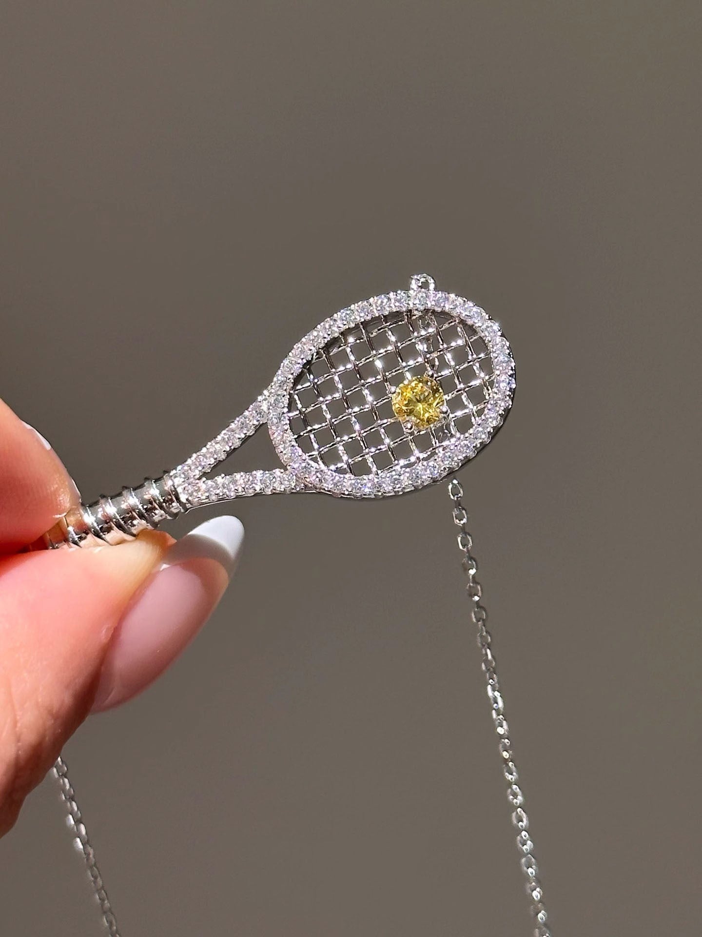 ZAMA DUMA popular old money wind inlaid tennis racket yellow diamond pendant collarbone chain temperament necklace accessories one piece