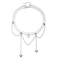 Mixed Elements metal heart pendant Zircon CZ Double Chain Tassel Necklace | Gold Alloy | INS Light Luxury Premium Multi-material | Collarbone Chain Women